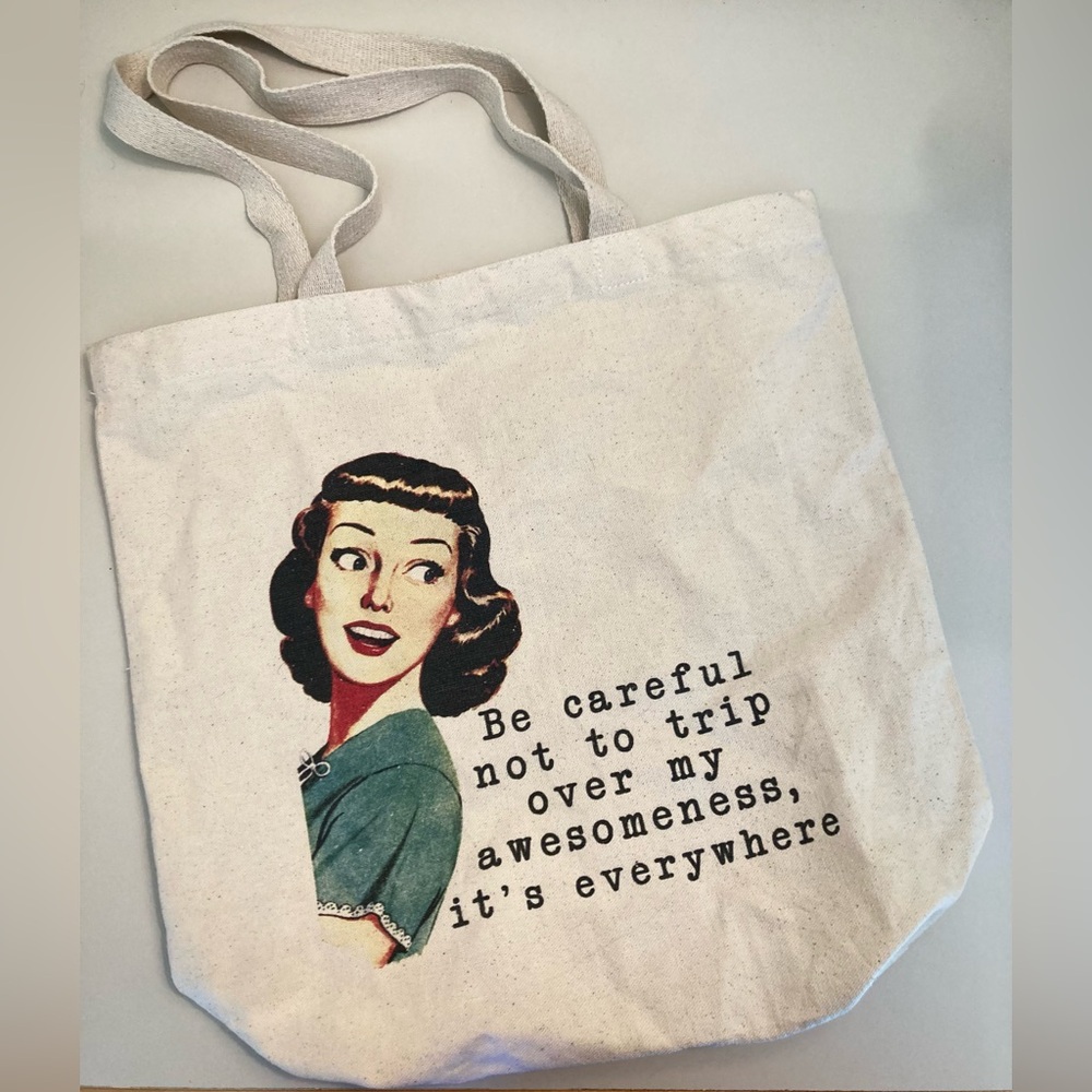 Retro Canvas Tote Bag - Cream